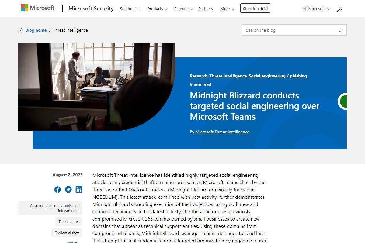 Midnight Blizzard conducts targeted social engineering over Microsoft Teams｜Microsoft Security Blog